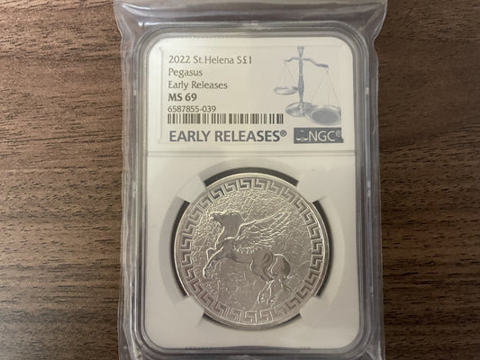 2022 セントヘレナ ペガサス 1オンス銀貨 NGC MS69 Early Releases 鑑定品